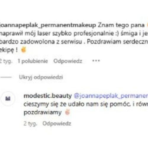 Opinie klientów o serwisie laserów kosmetycznych Modestic – profesjonalna diagnostyka, szybka naprawa i wsparcie door-to-door